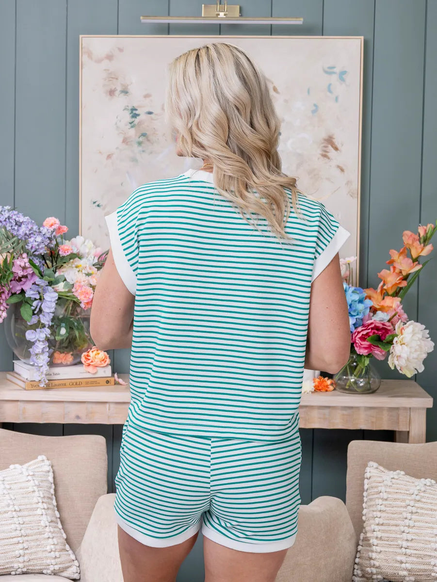Zen Striped Lounge Shorts Set (Kelly Green)
