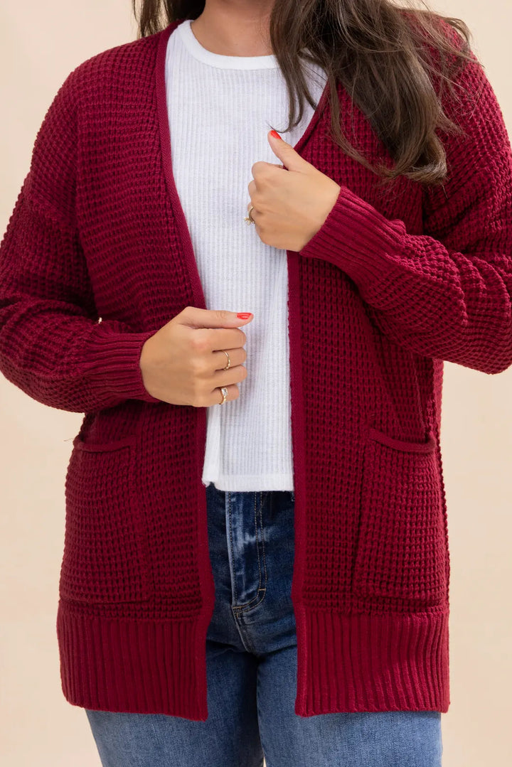 Zen Waffle Knit Cardigan (Cabernet)