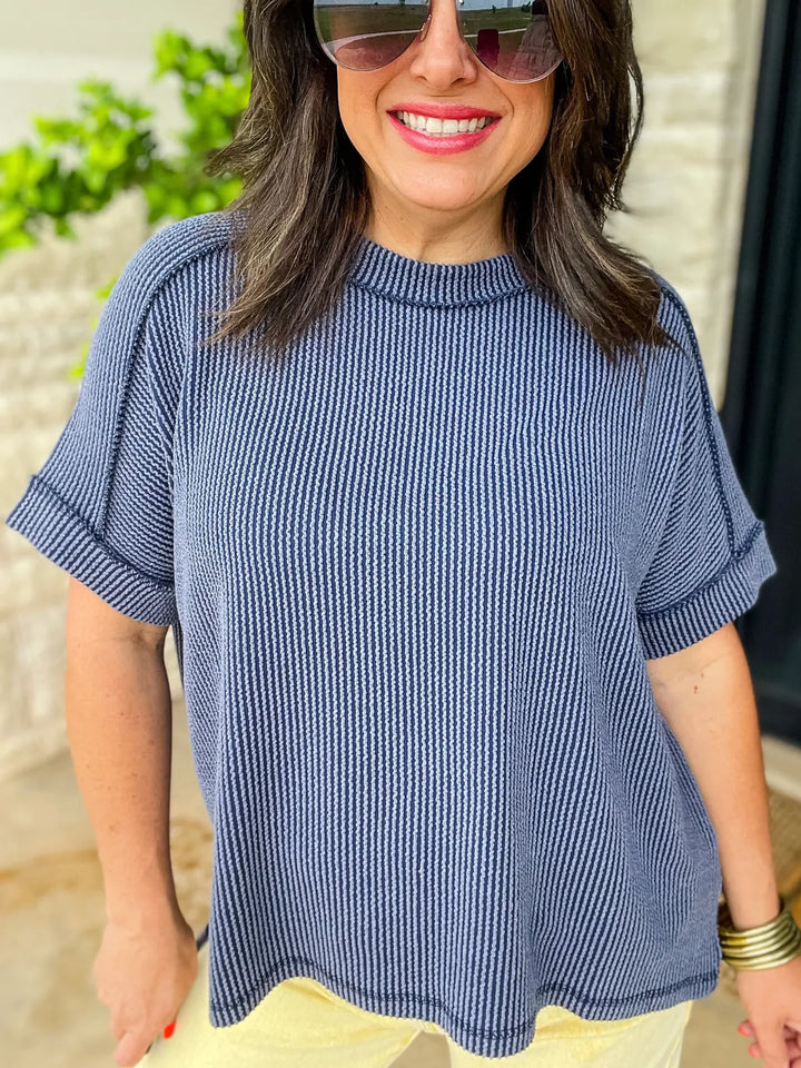 Zen Rib Round Neck Tee (Navy)