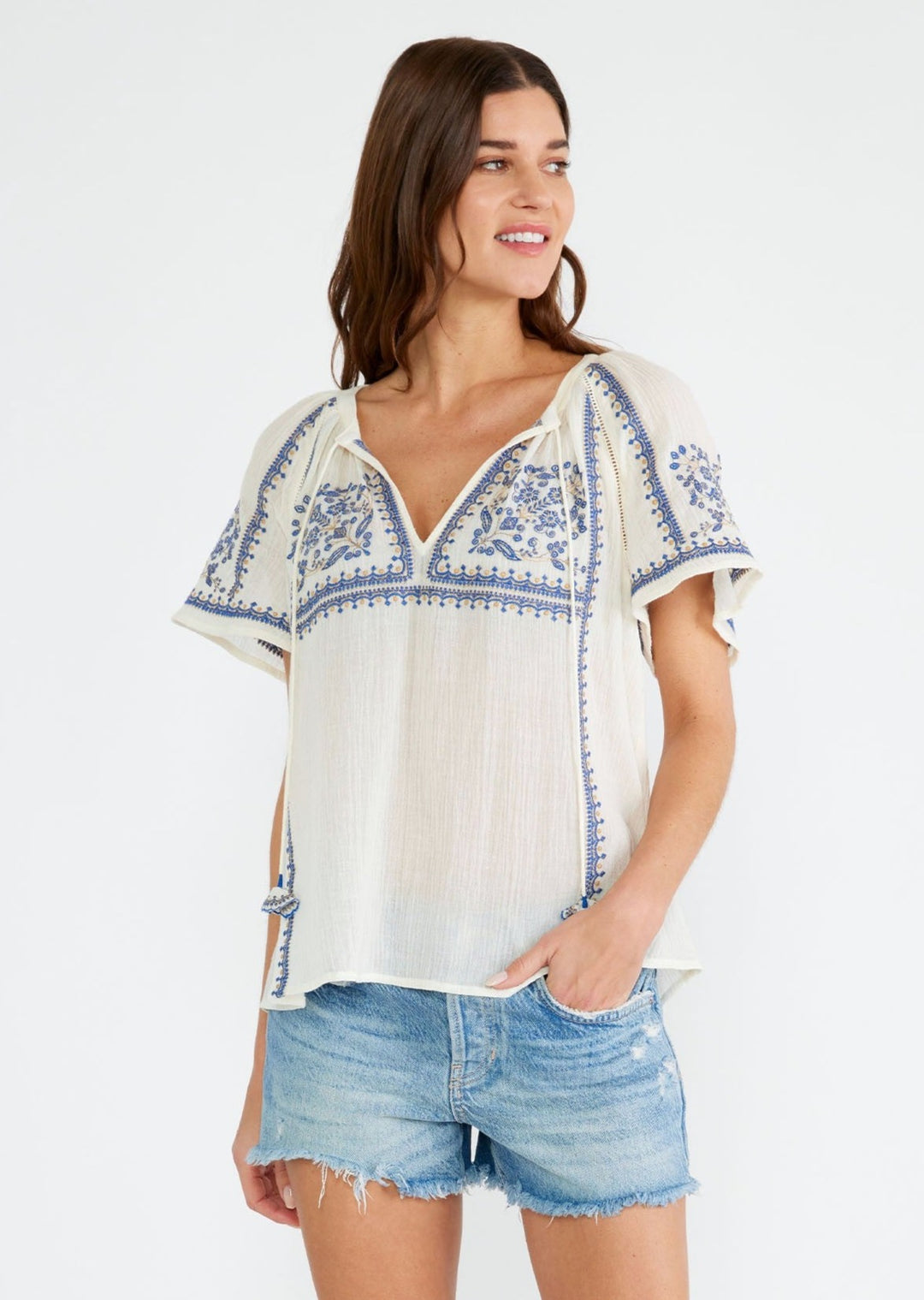 Lovestitch Joelle Embroidered Tee (Natural/Blue)