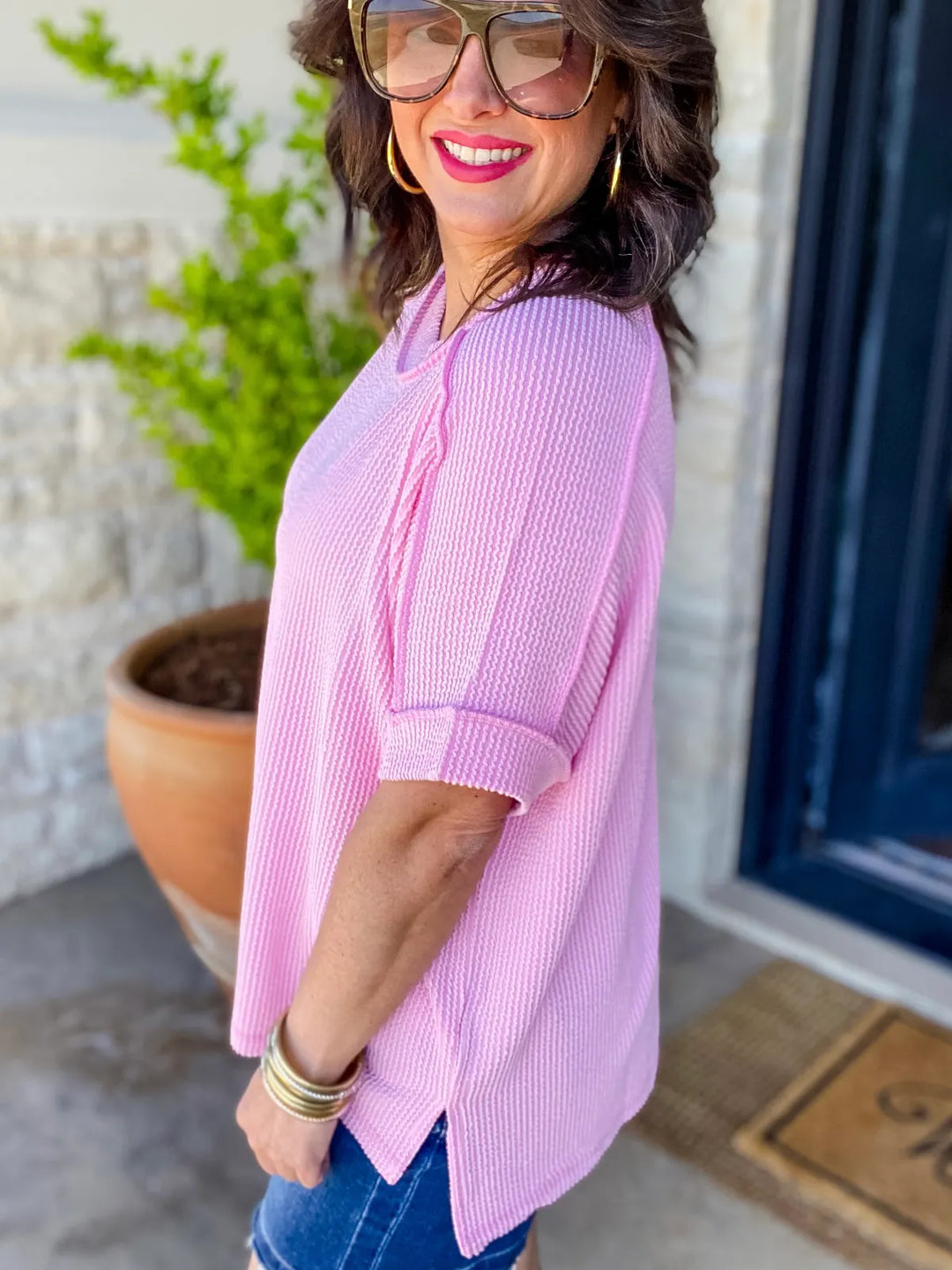 Zen Rib Round Neck Tee (Pink)