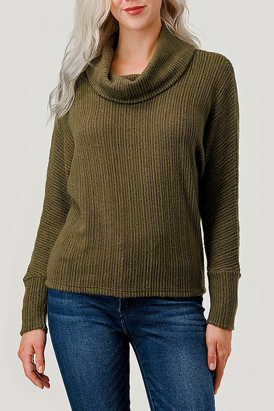 Natural Vibe Ribbed Dolman Sweater (Olive)