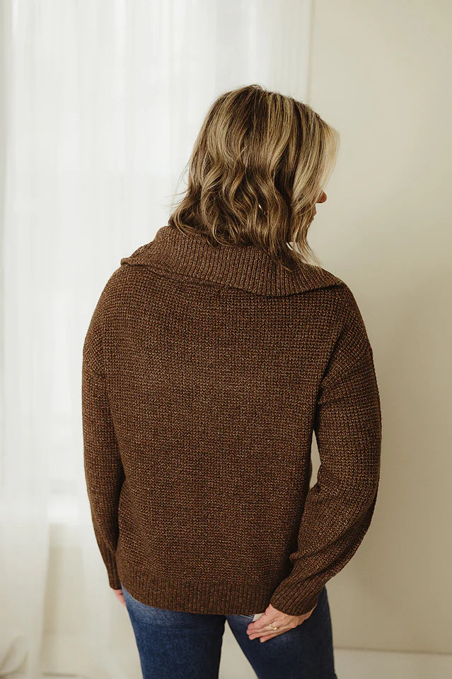 Zen Oxford Knit Zip Sweater (Espresso)