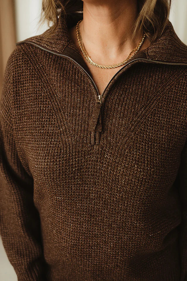 Zen Oxford Knit Zip Sweater (Espresso)