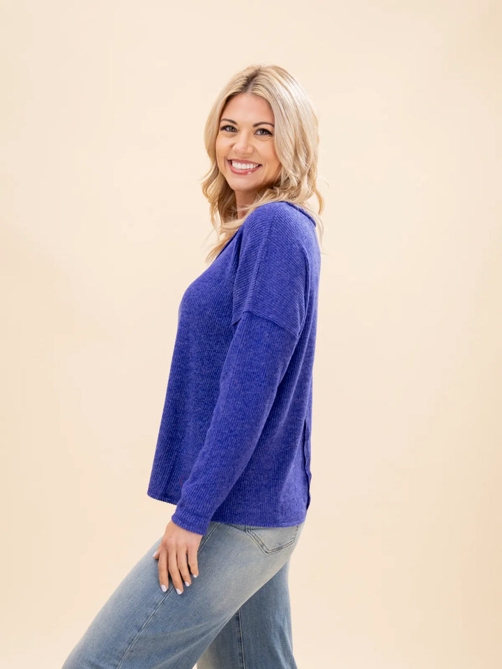 Zen Brushed V Neck Sweater (Indigo)
