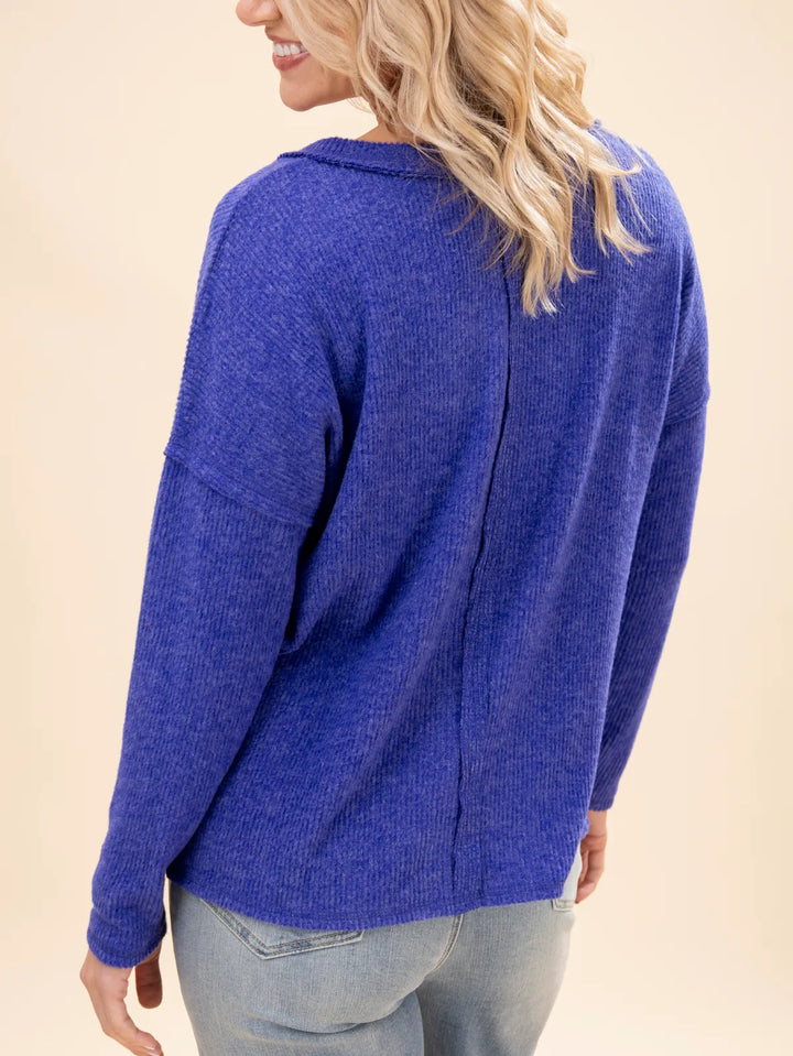 Zen Brushed V Neck Sweater (Indigo)