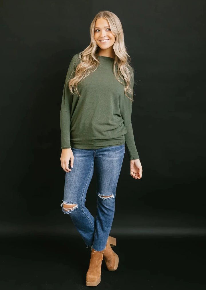 Jolie All Day Slouch Top (Dark Olive)