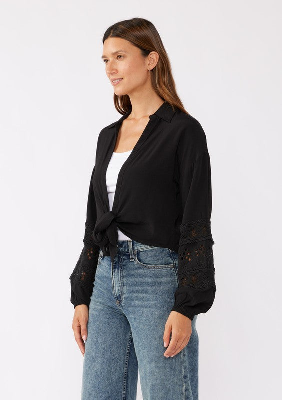 Lovestitch Embroidered Tie Cardigan (Black)