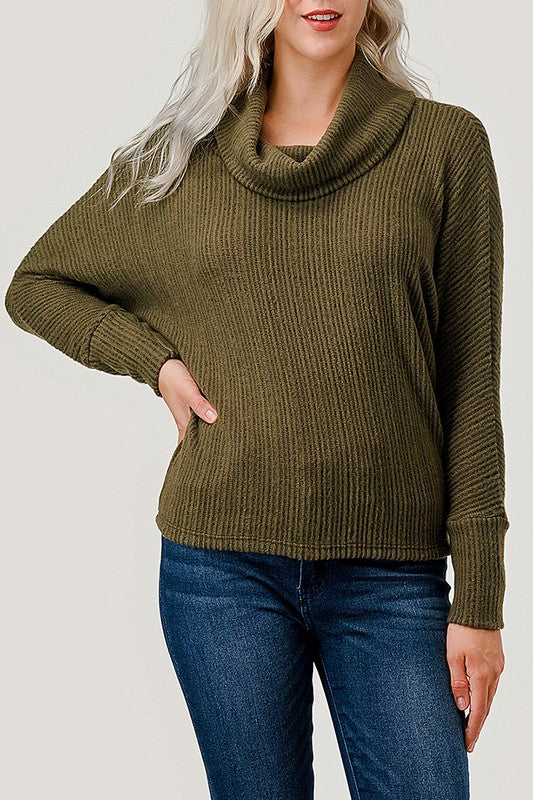 Natural Vibe Ribbed Dolman Sweater (Olive)
