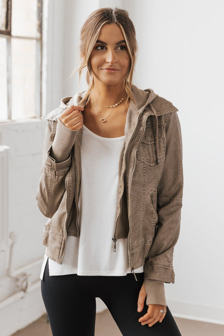 Girl Next Door Vegan Leather Jacket (Taupe)