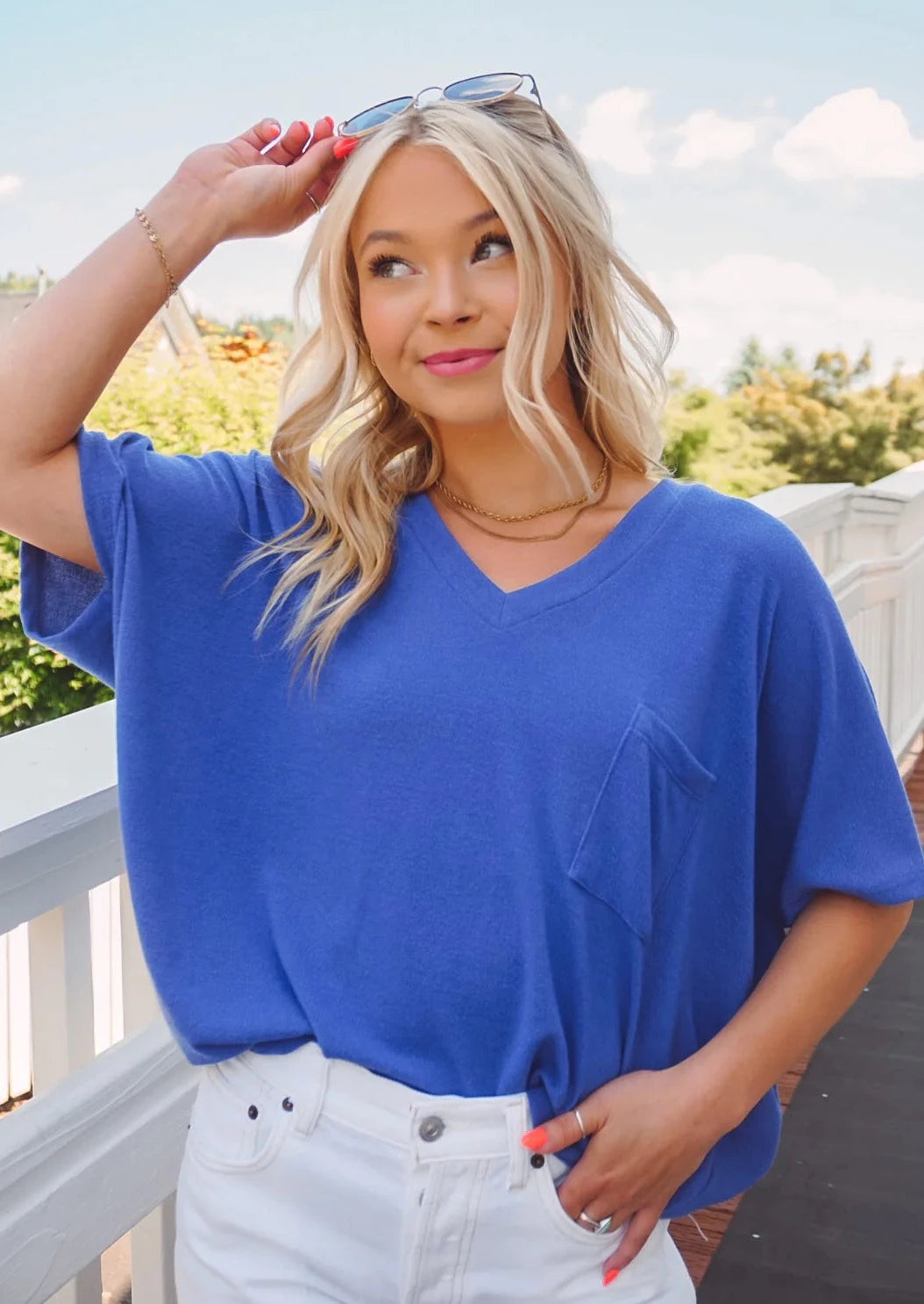 Jolie Slouchy Pocket Tee (Dazzling Blue)