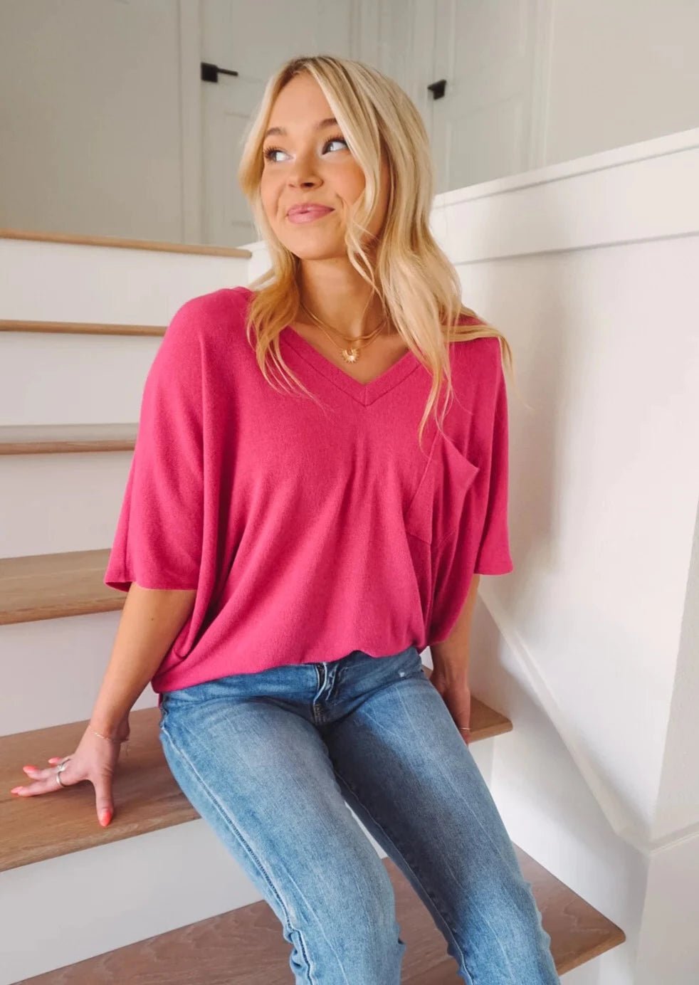 Jolie Slouchy Pocket Tee (Knockout Pink)