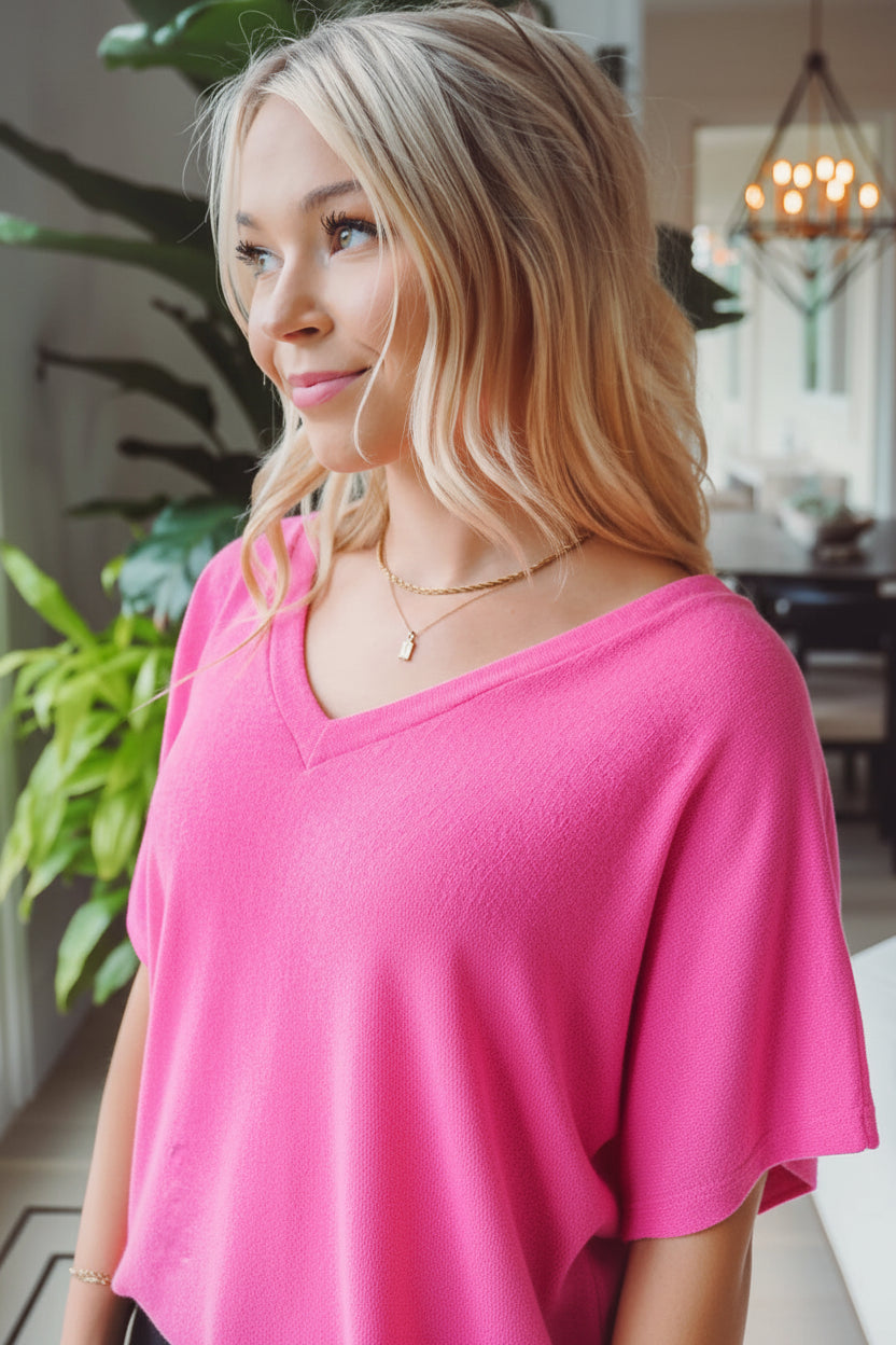 Jolie Slouchy Dolman Tee (Knockout Pink)