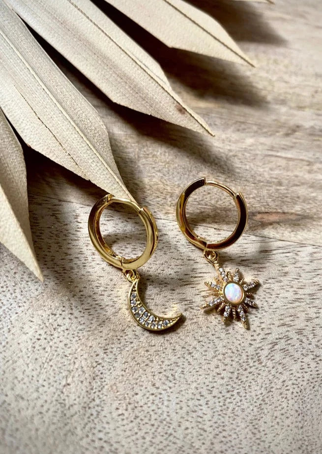 celestial 18k gold hoops with crystals by Vibe Apparel