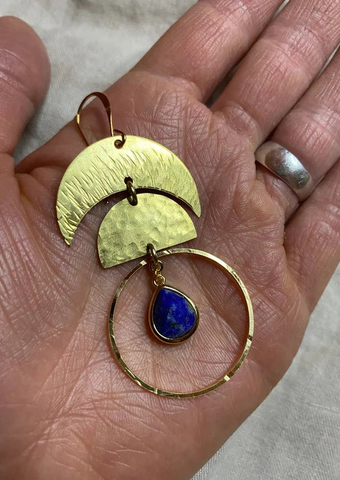 Moon Phase Lapis Dangle Earrings