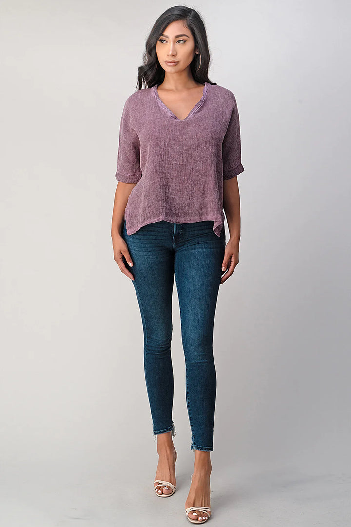 Meo Linen High-Low V Tee (Plum)