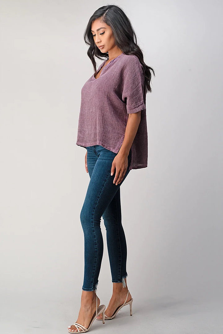 Meo Linen High-Low V Tee (Plum)