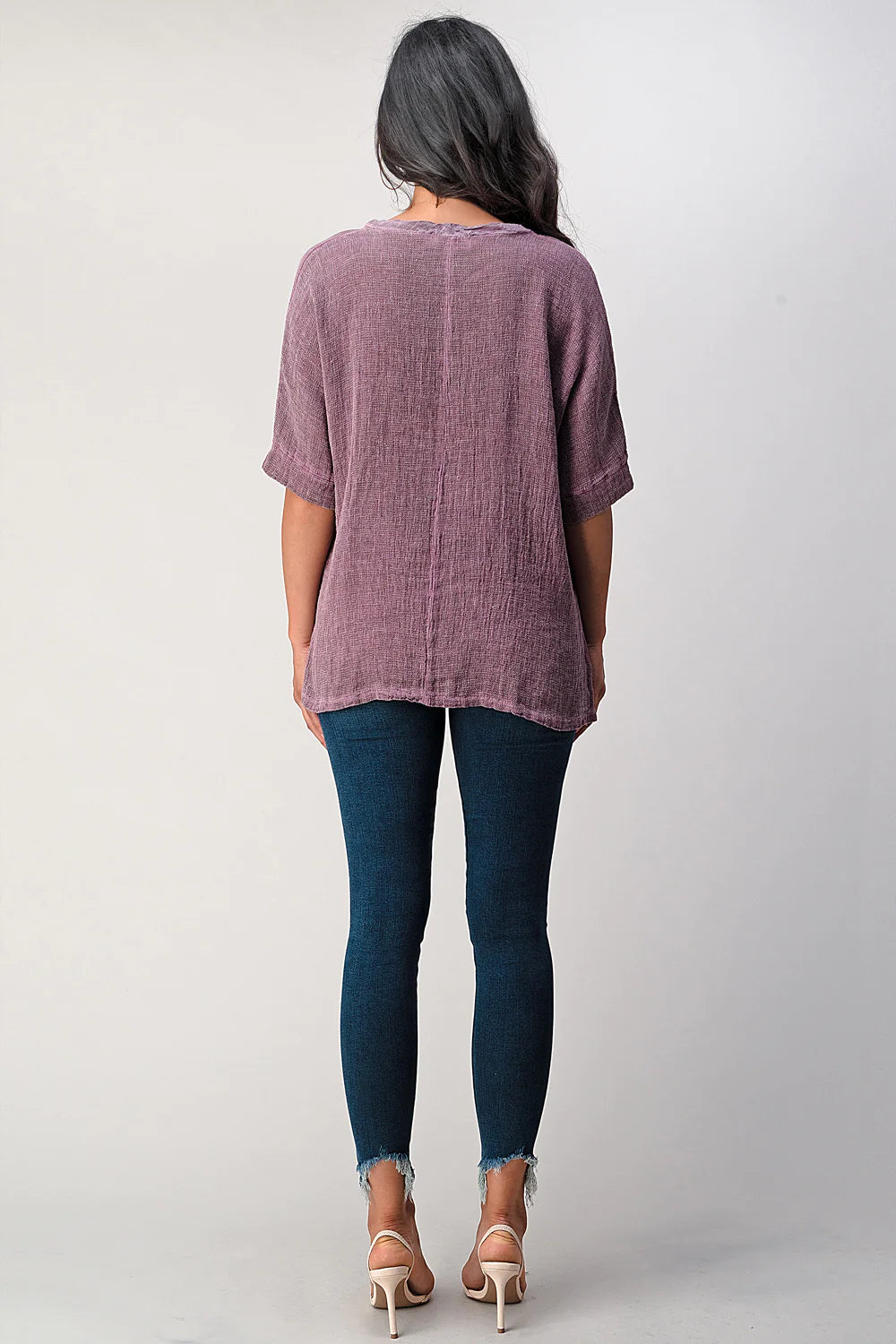 Meo Linen High-Low V Tee (Plum)