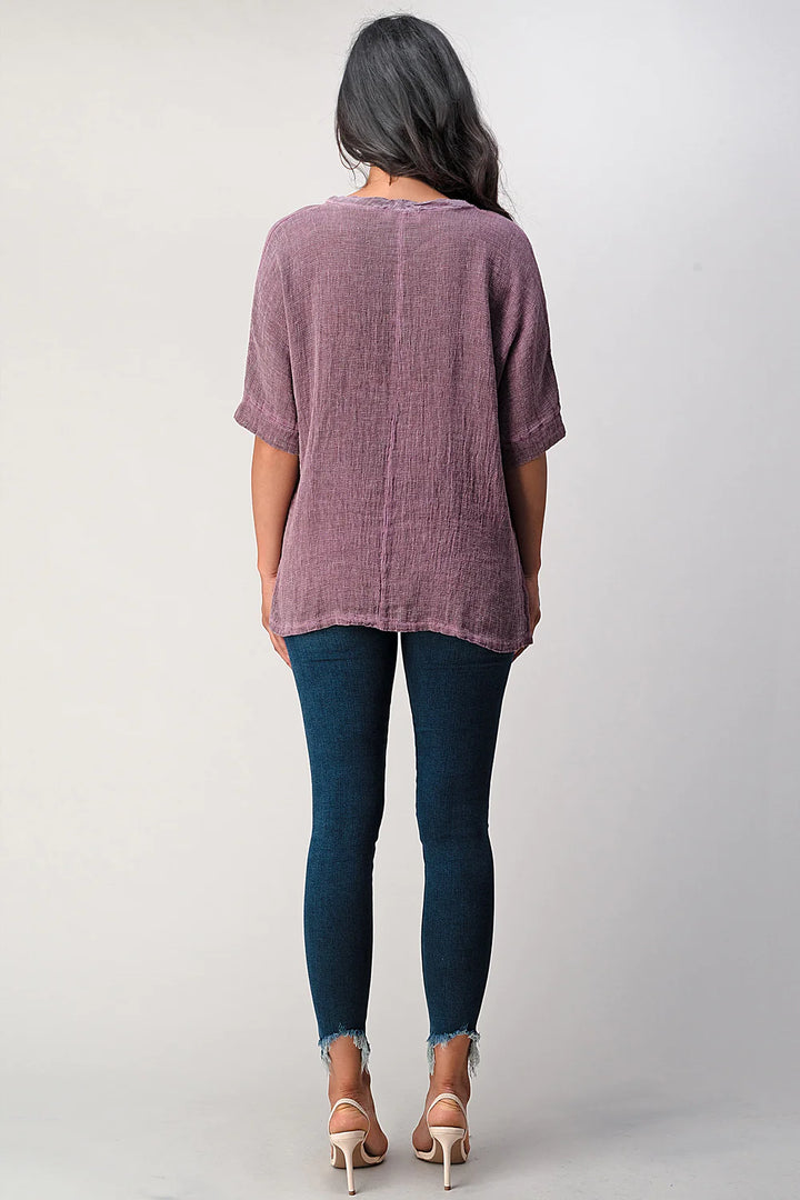 Meo Linen High-Low V Tee (Plum)