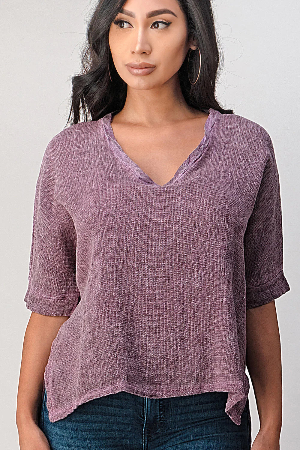 Meo Linen High-Low V Tee (Plum)