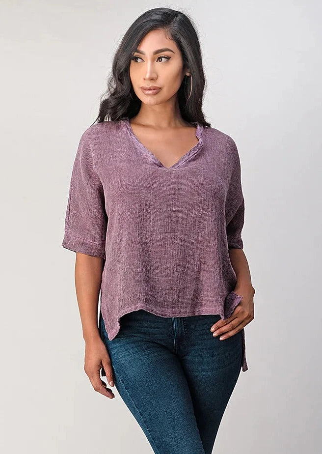 Meo Linen High-Low V Tee (Plum)