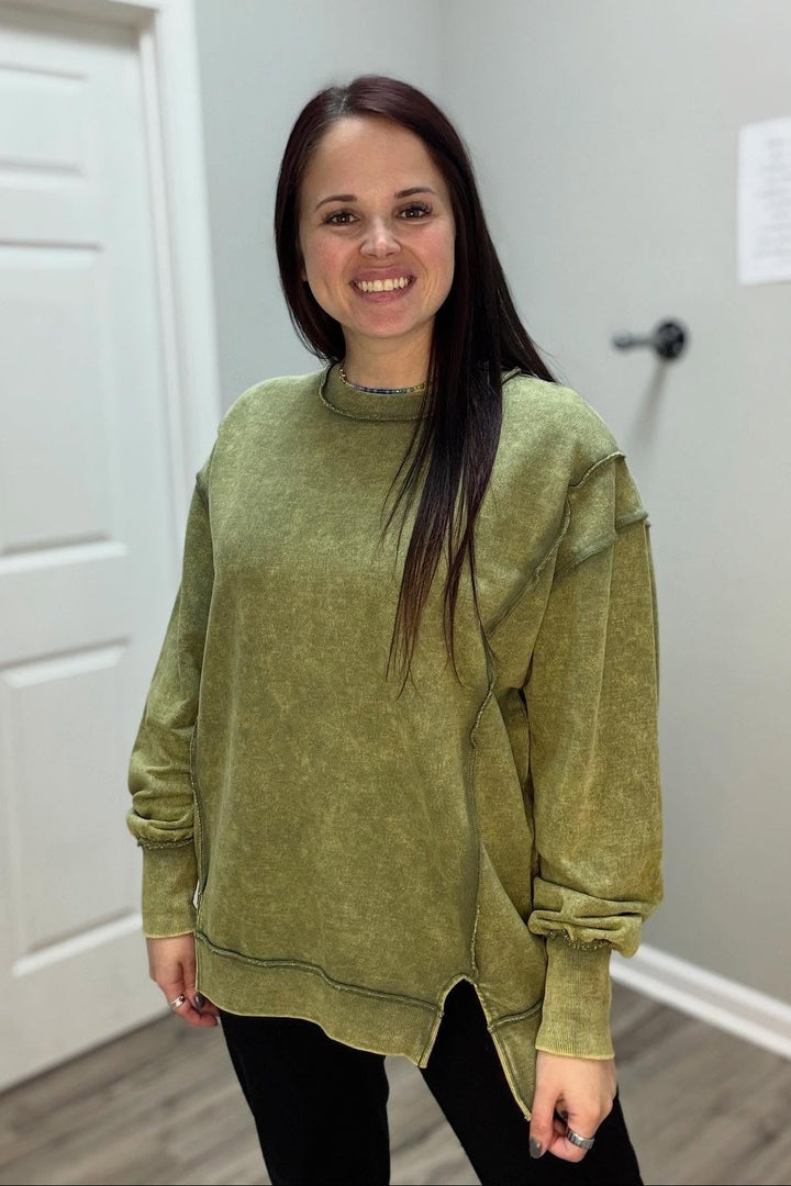 Zen Mineral Wash Cotton Sweatshirt (Light Olive)