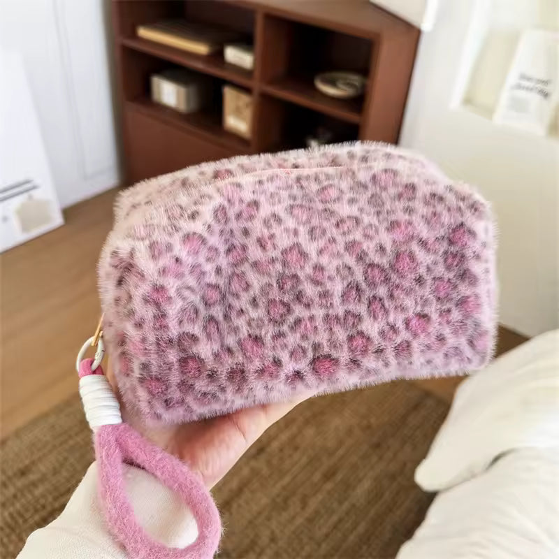 Plush Leopard Cosmetic Pouch (3 colours)