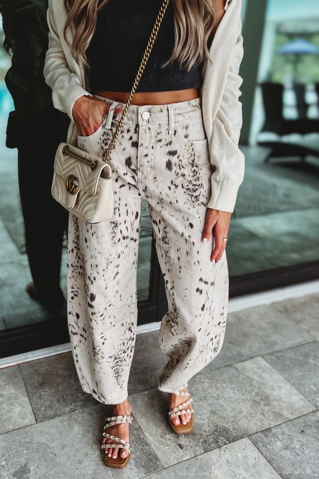 Kancan Zane Animal Print Barrel Jean