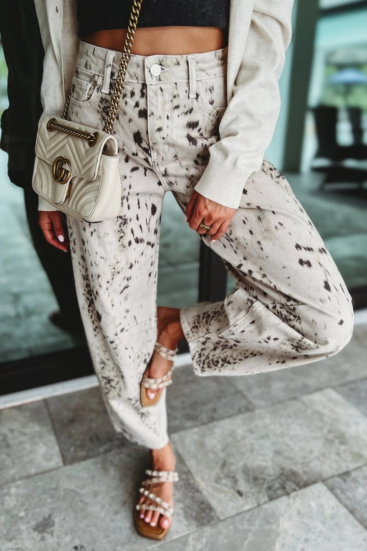 Kancan Zane Animal Print Barrel Jean