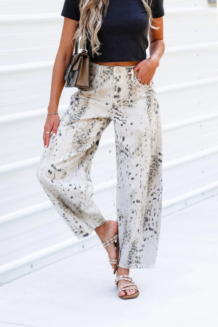 Kancan Zane Animal Print Barrel Jean