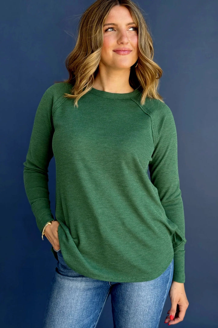 Zen Relaxed Waffle Top (Dark Green)