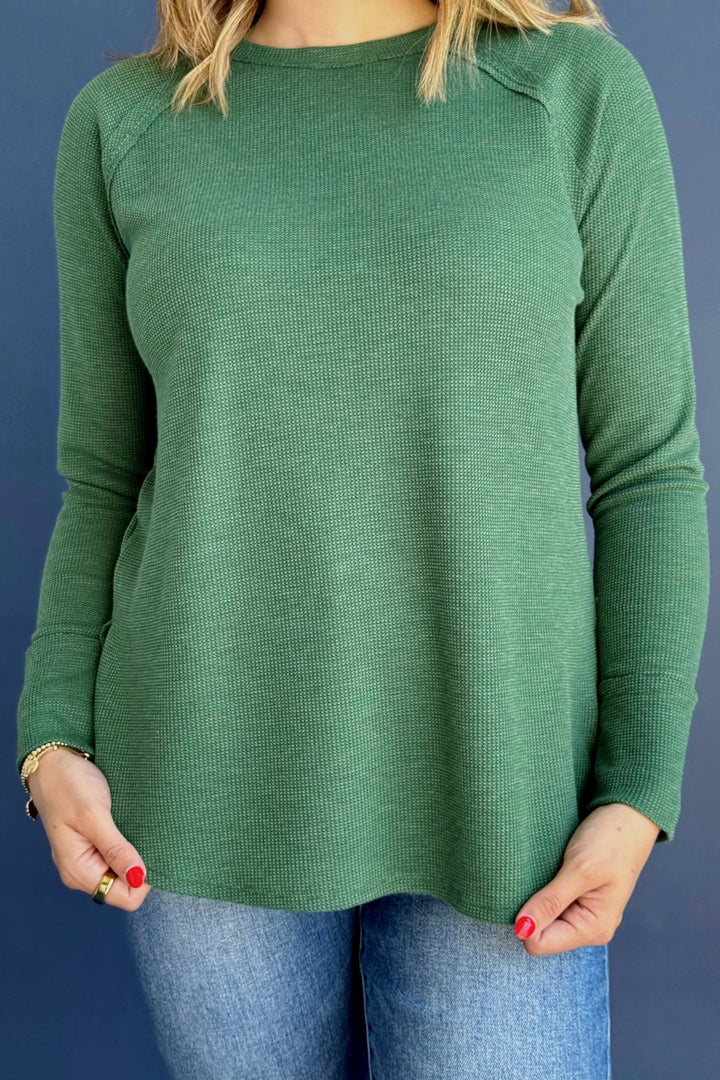 Zen Relaxed Waffle Top (Dark Green)