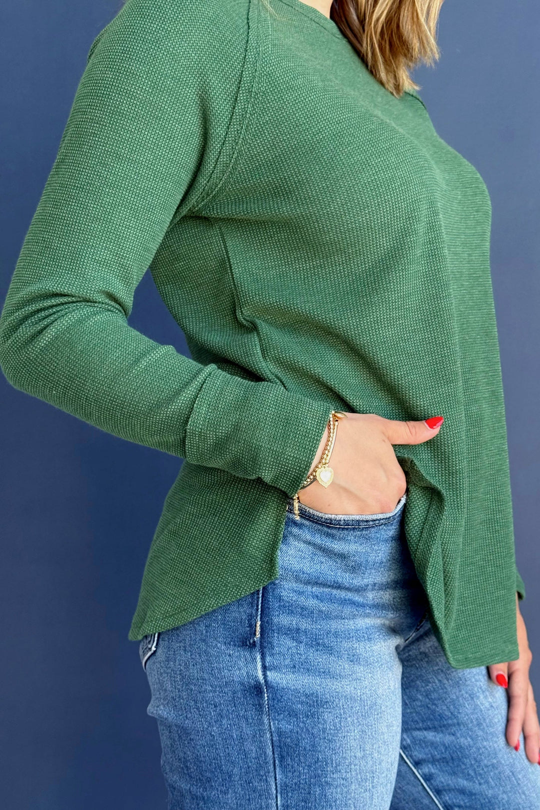 Zen Relaxed Waffle Top (Dark Green)