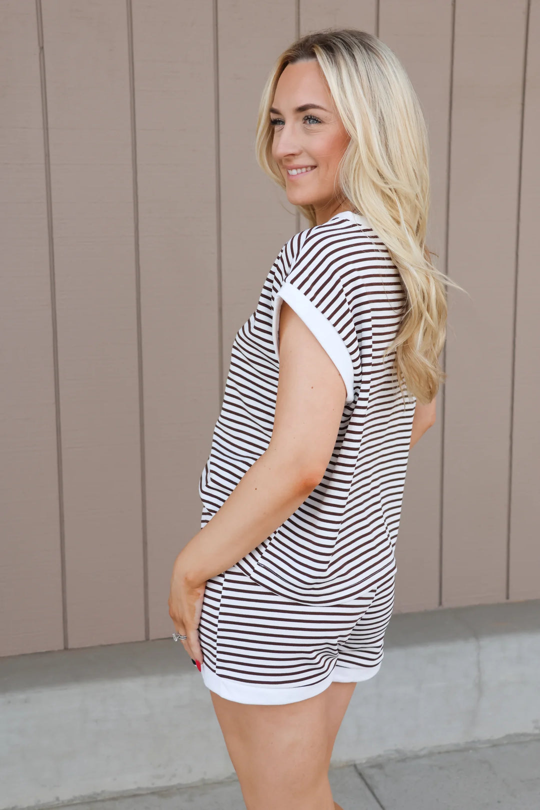 Zen Striped Lounge Shorts Set (Brown)