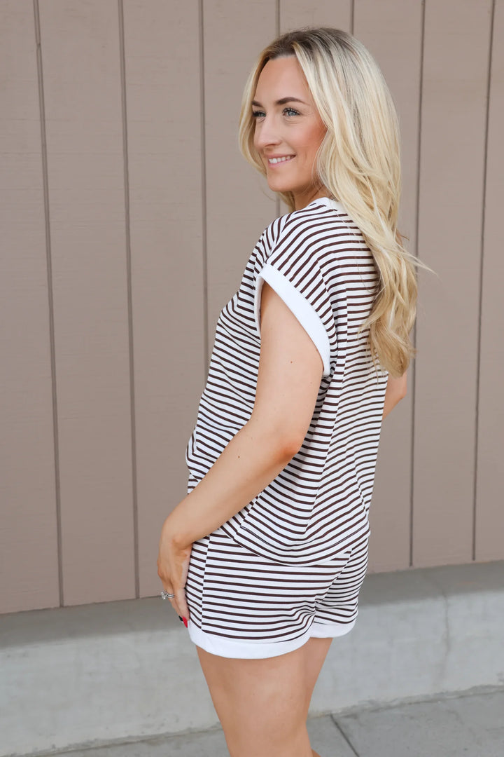 Zen Striped Lounge Shorts Set (Brown)