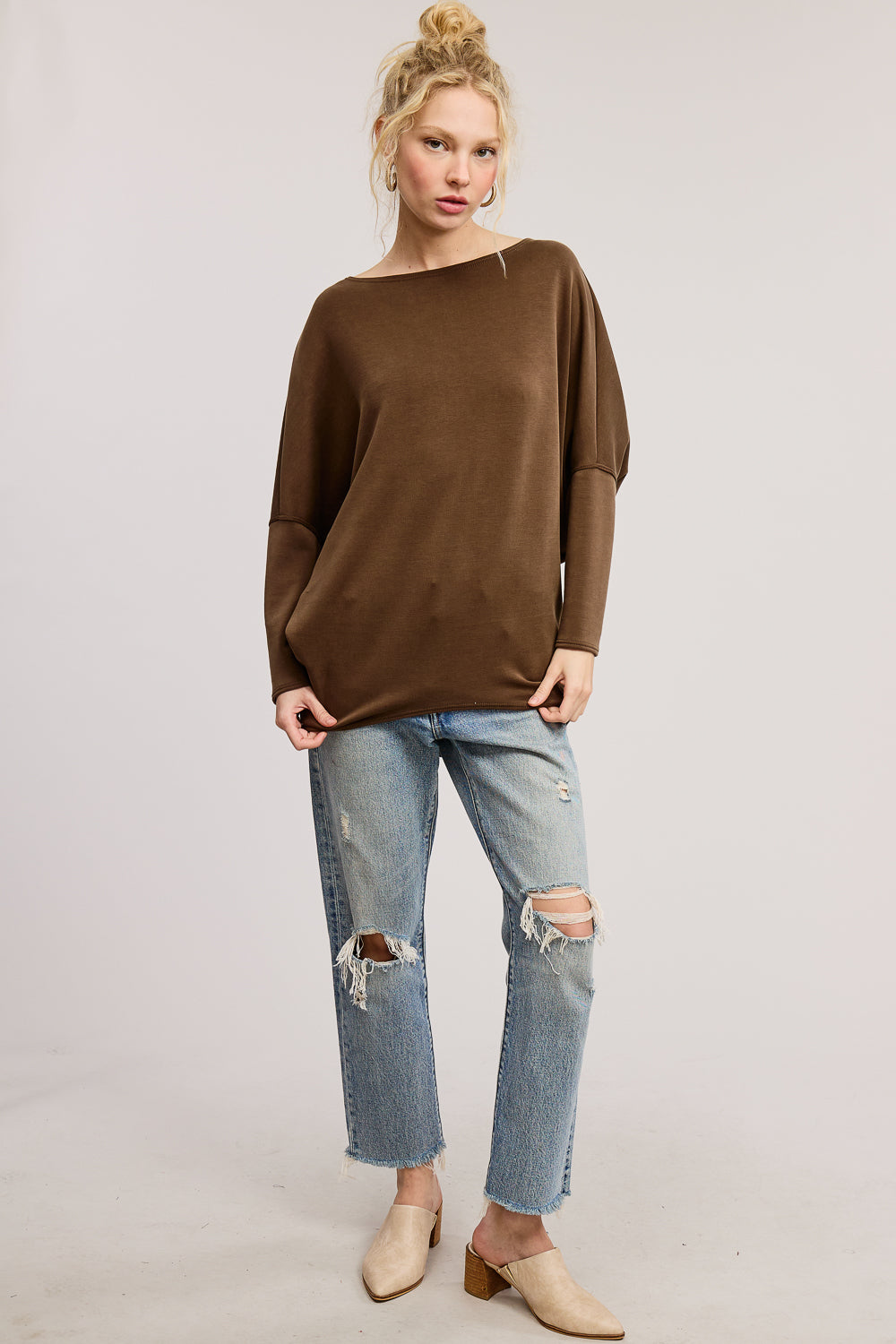 Jolie Scuba Slouch Top (Brown)