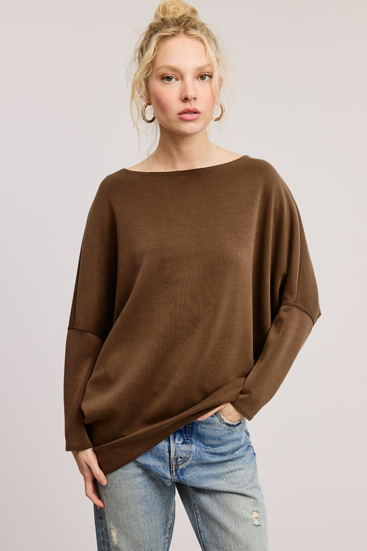 Jolie Scuba Slouch Top (Brown)