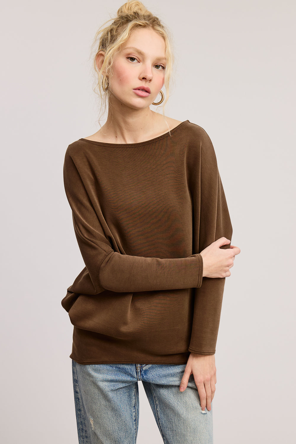 Jolie Scuba Slouch Top (Brown)