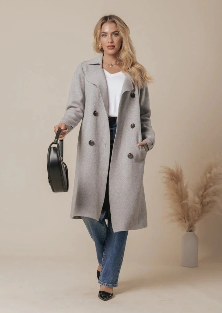 Jolie Cashmere Knit Trench Coat (Heather Grey)