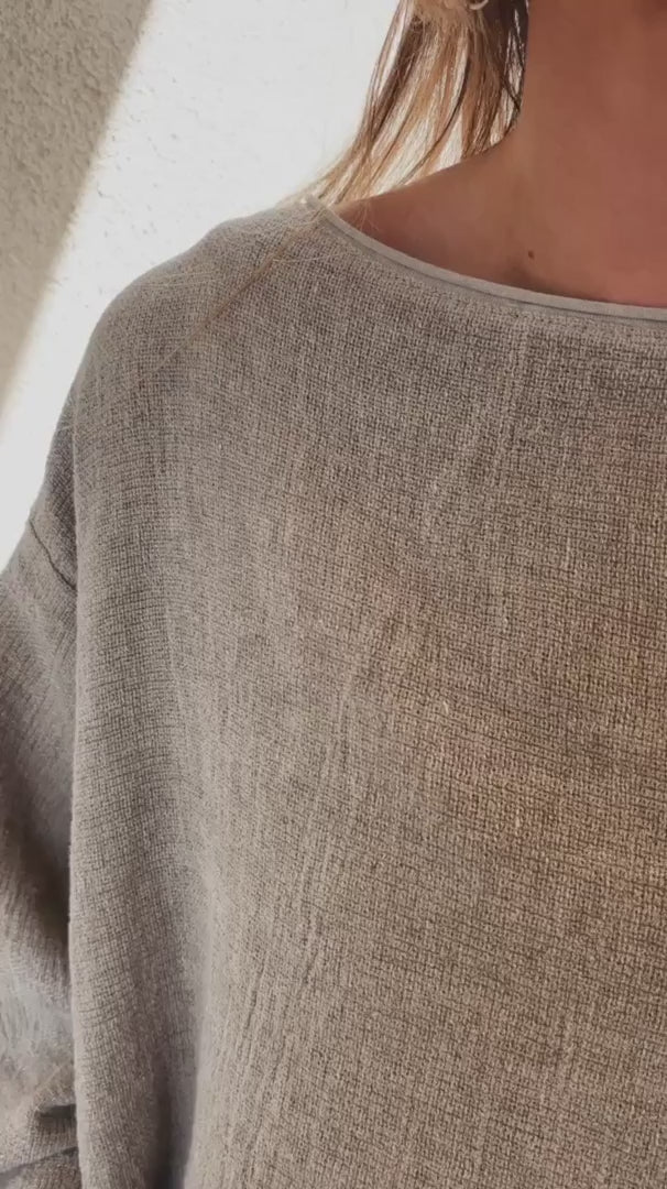 Meo Linen Boxy Dolman Tee (Taupe)