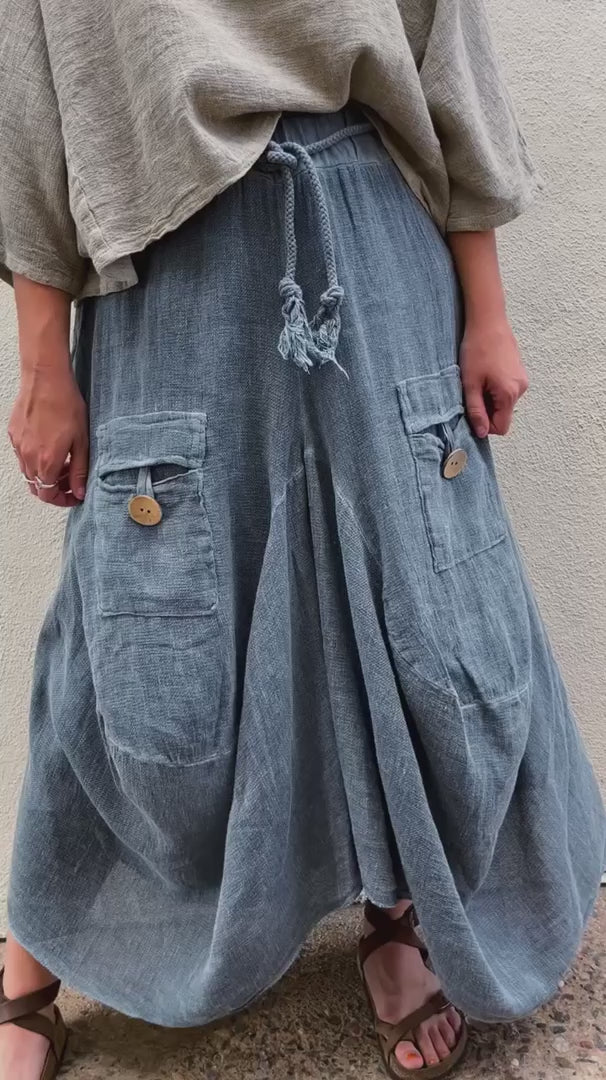 Meo Linen Cargo Skirt (Navy)