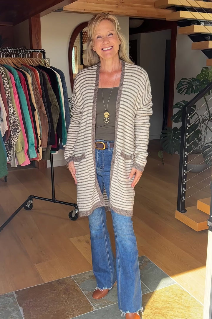 My Cozy Striped Midi Cardigan (Mocha/Beige)