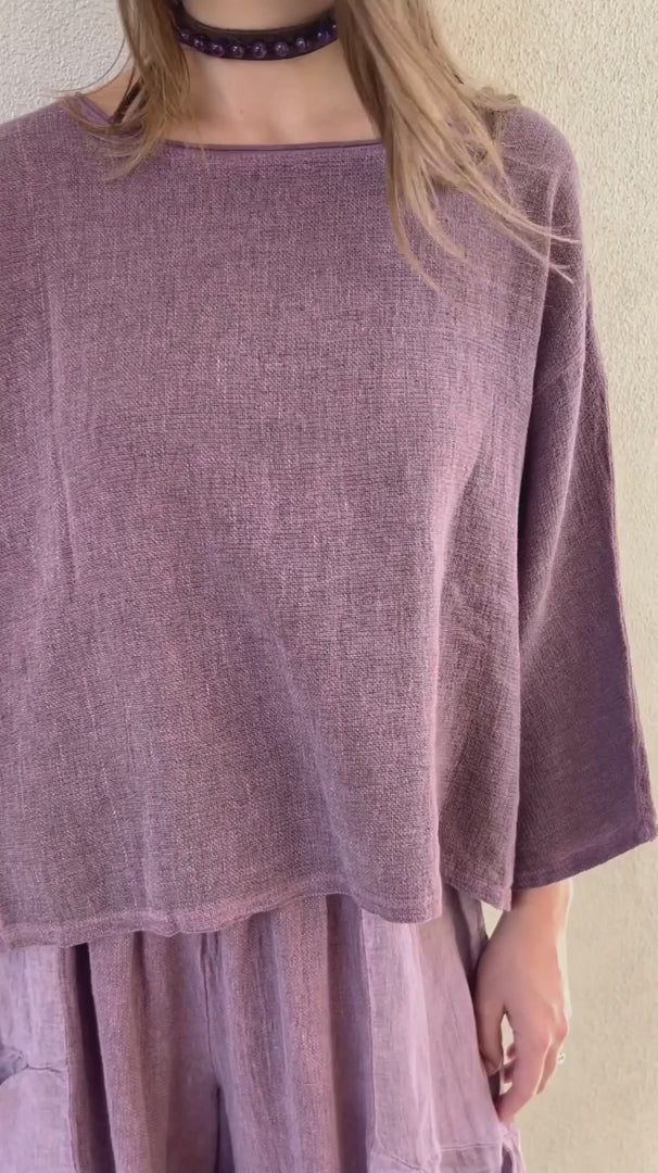 Meo Linen Boxy Dolman Tee (Plum)