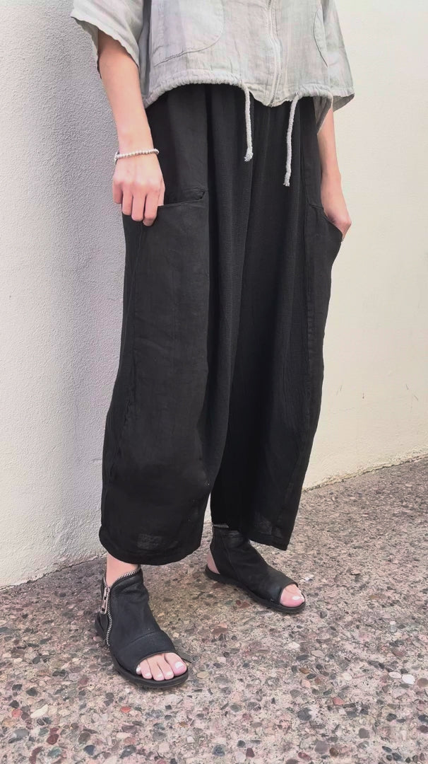Meo Linen Barrel Pant (Black)