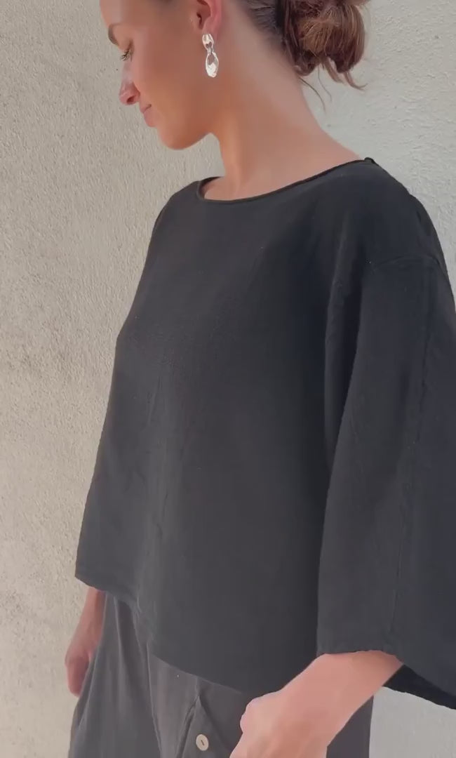 Meo Linen Boxy Dolman Tee (Black)