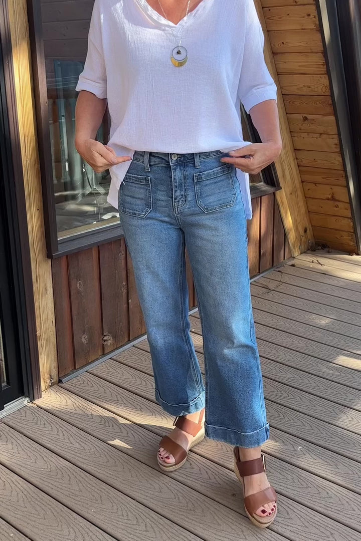 Kancan Angelina Mid Rise Flare Jean (Mid Wash)