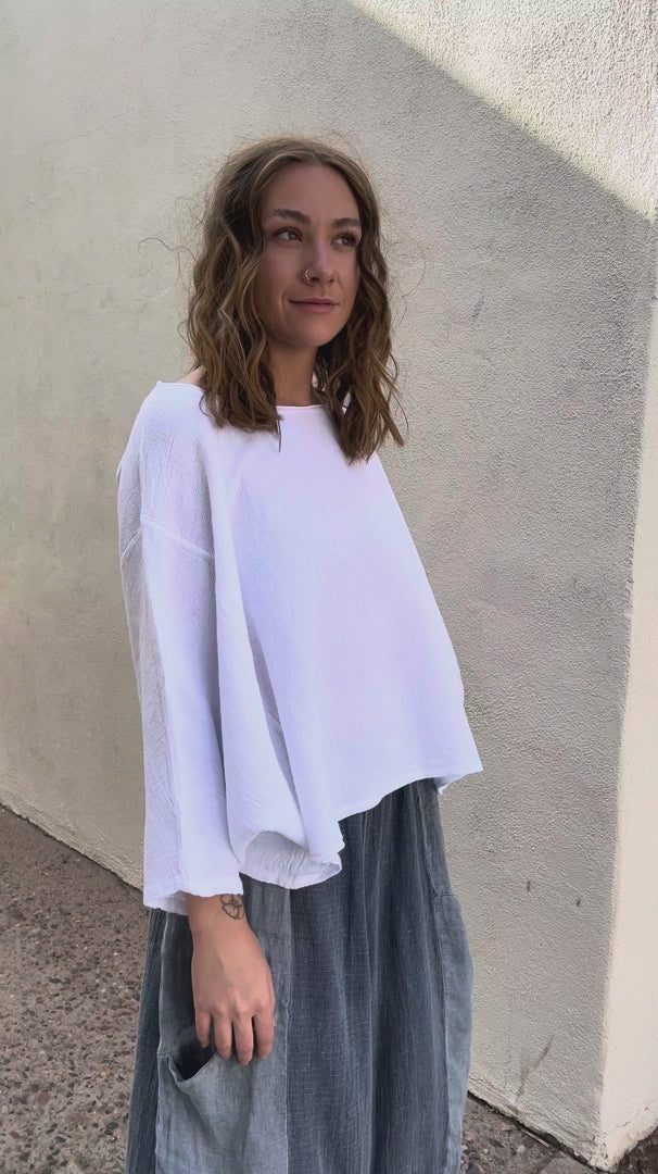 Meo Linen Boxy Dolman Tee (White)