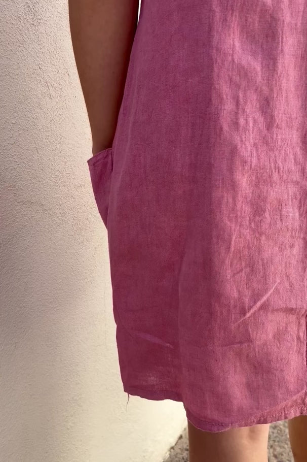 Meo Linen Pocket Dress (Dark Pink)