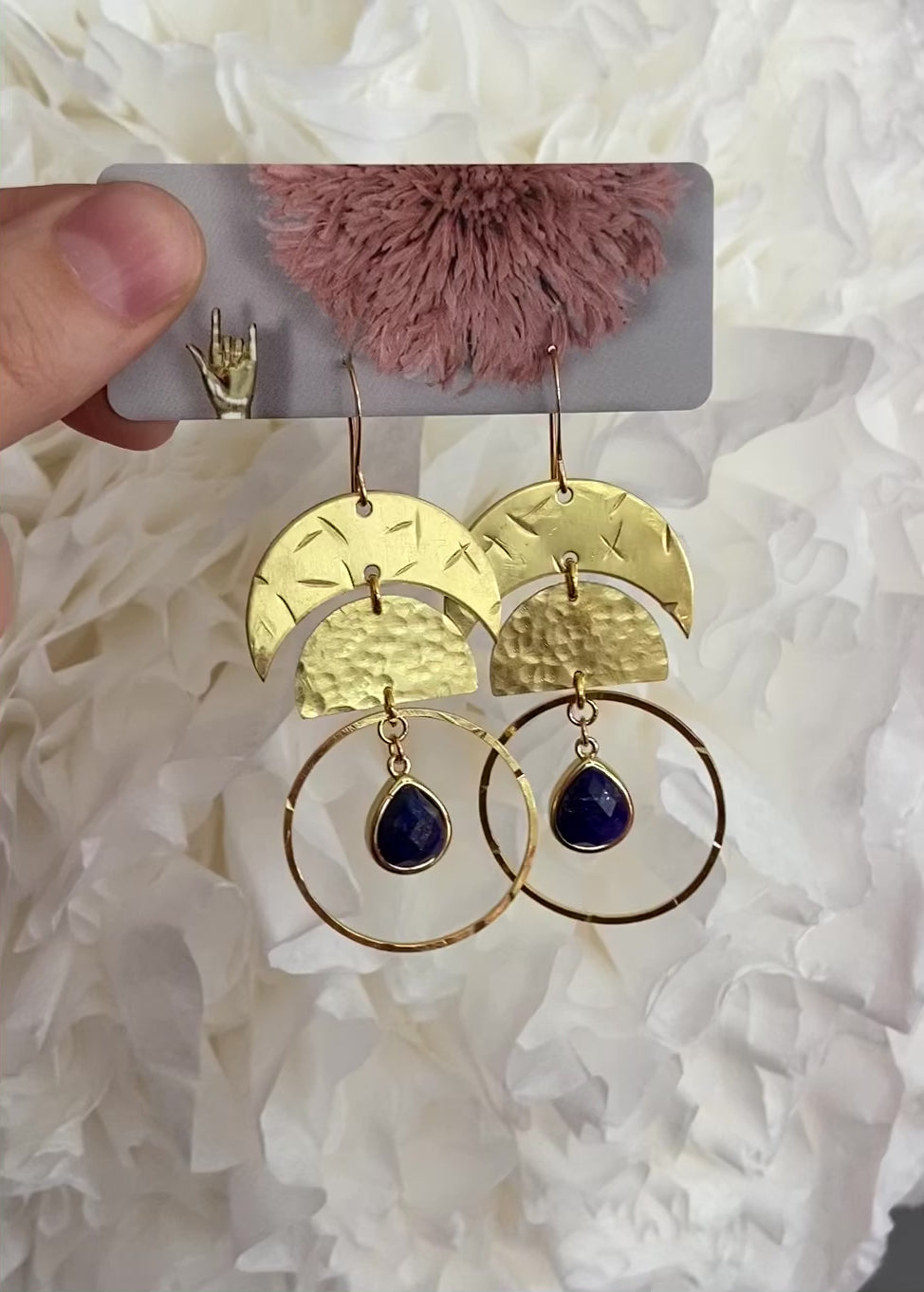 Moon Phase Lapis Dangle Earrings
