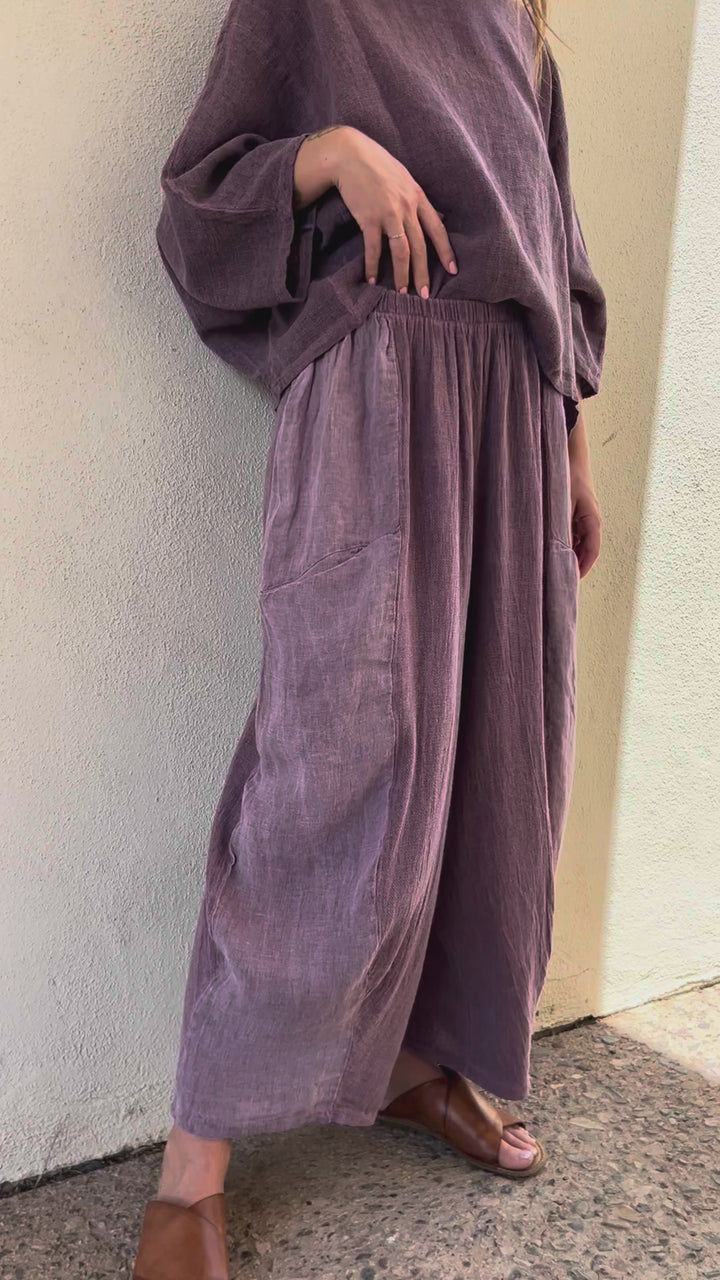 Meo Linen Barrel Pant (Plum)